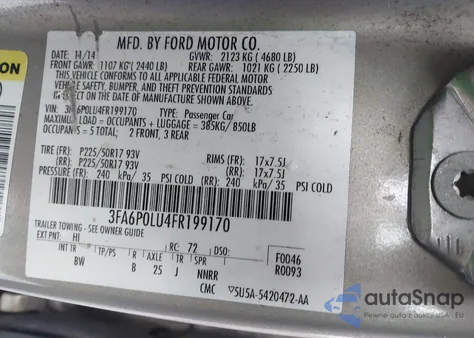2015 Ford Fusion Hybrid Se from USA, damaged, VIN 3FA6P0LU4FR199170
